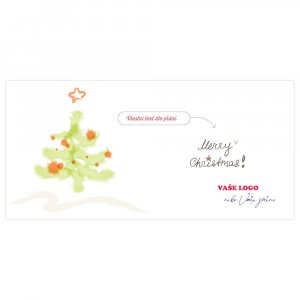 Vánoční přání s dětskou kresbou vánočního stromečku vodovkami s mírně rozpitým efektem.
