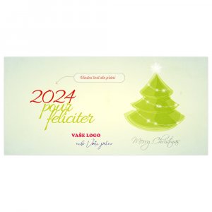 Vkusné firemní vánoční přání se zeleným stromkem s jemným vánočním zdobením a nazelenalým podkladem.
