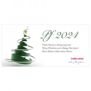 Moderně abstraktní pojetí vánočního stromečku v jinak jednoduchém designu novoročenky.